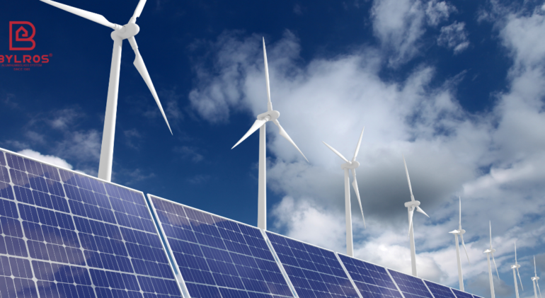 Modern energy-efficient home with solar panels